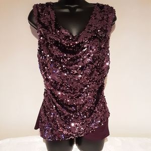 Tahari Sparkling Aubergine Sequin Top